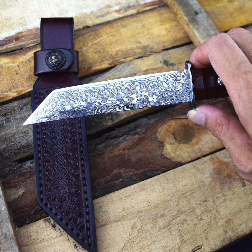 

Damascus laminated steel Japanese knife, 58-60hrc vacuum heat treatment sharp camping hunting knife series (samurai style)