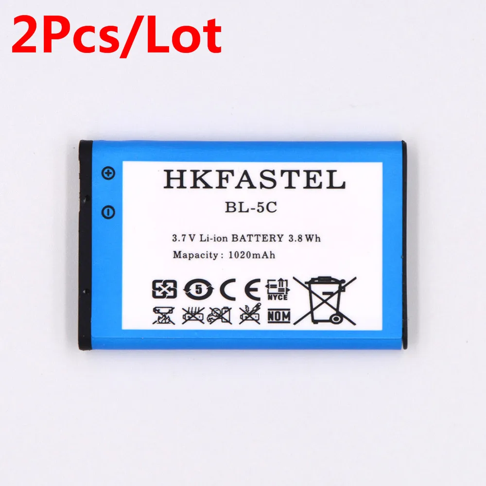 2 шт. HKFASTEL BL 5C мобильного телефона Батарея для Nokia 3120 3555 3650 3660 3610 раза 5130 XpressMusic 6030 6085