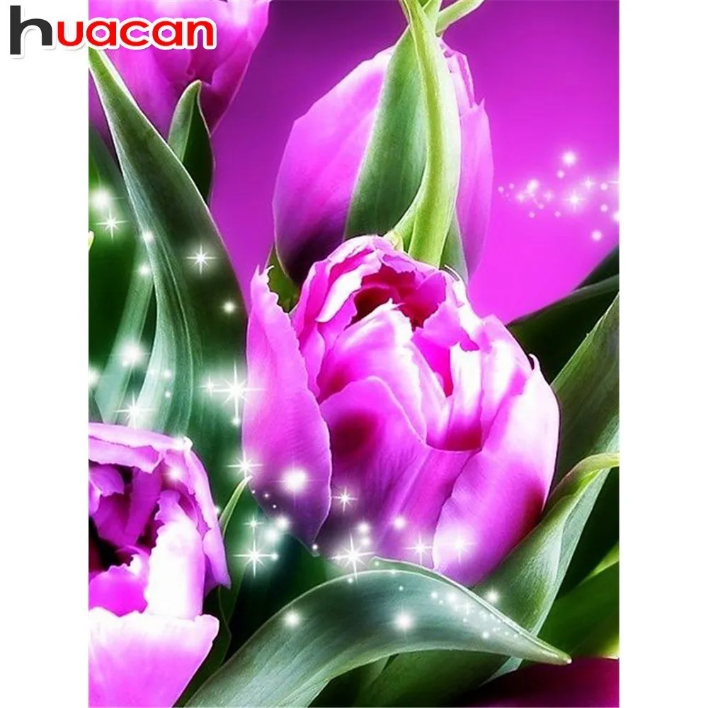 

HUACAN 5D DIY Diamond Painting Of Flowers Diamond Embroidery Tulips Full Drill Square Diamond Mosaic Picture Of Rhinestones