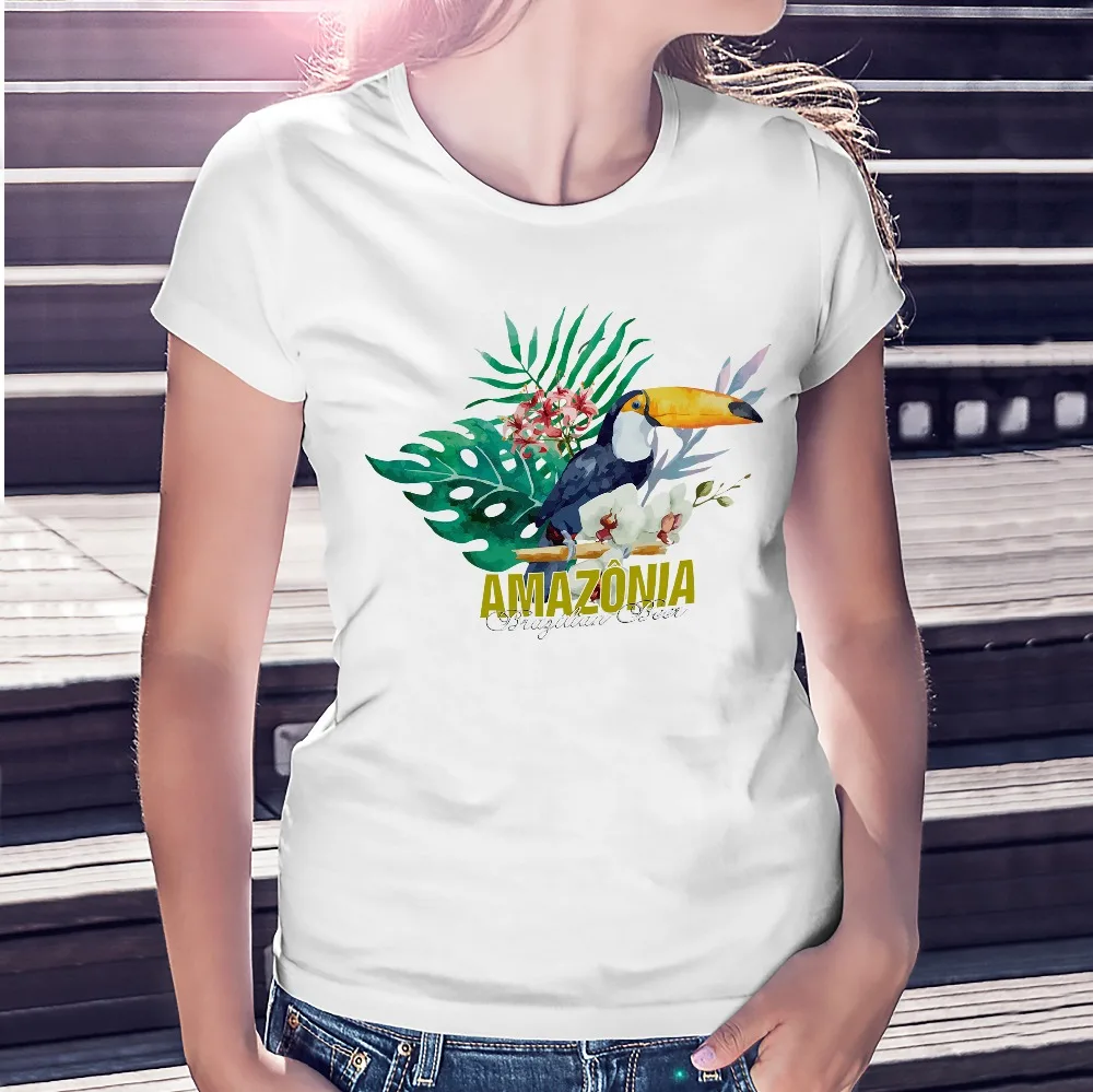 

Amazonia Largirostrornis Toucan fashion t shirt women new white casual short sleeve tee shirt femme Droll Bird tshirt