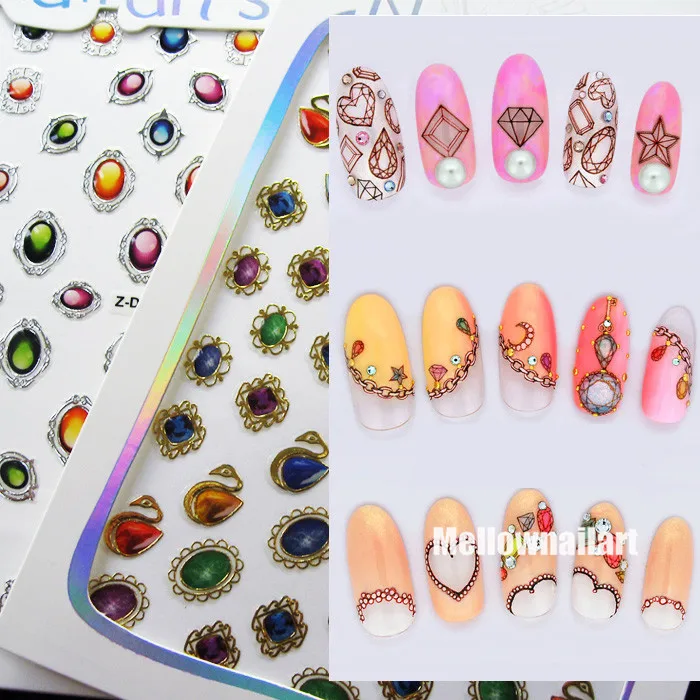 

1 Sheet 3D Nail Art Stickers Decals Various Luxury Colorful Jewelry Gems Designs Transfer