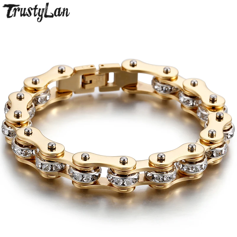 

TrustyLan Armband Golden Stainless Steel Bicycle Chain Brazalete Personalized Friendship Bracelet Men Men's Biker Jewelry Drop