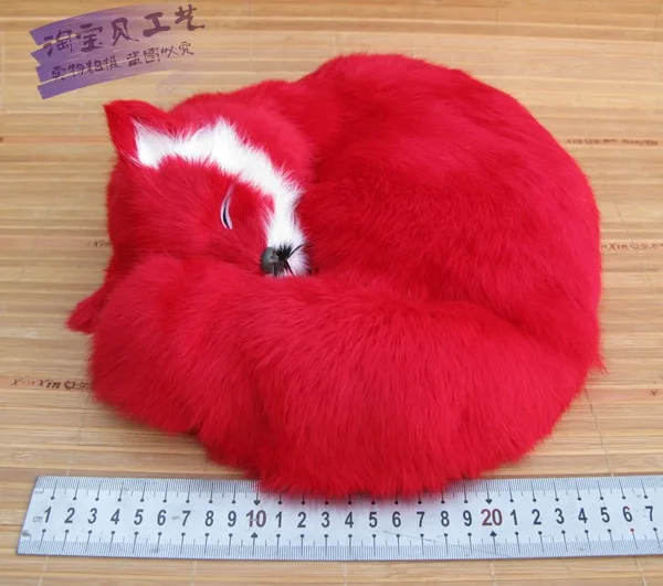 creative simulation red sleeping fox model toy resin&fur firefox model