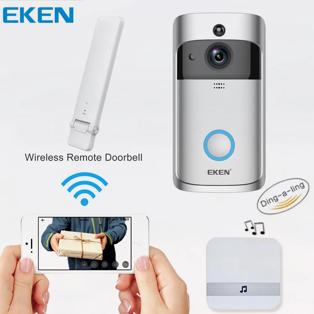 

EKEN V5 Smart WiFi Video Doorbell Mobile phone call Intercom with Chime Night vision IP Door Bell Wireless Home Security Camera