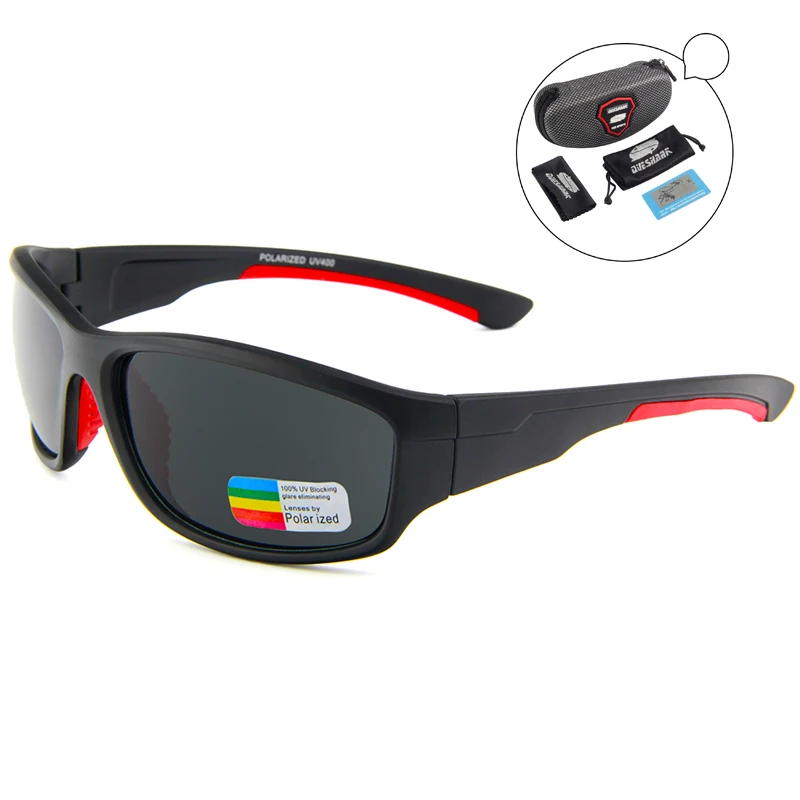 QUESHARK UV400 Мужские поляризованные солнцезащитные очки для рыбалки рыбацкие походные лыжные очки велосипедные очки спортивные очки для рыбалки - Цвет: Черный
