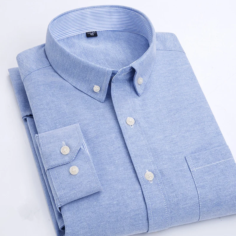 2018 Новое поступление Для мужчин Рубашка весенние оксфорды полный Для мужчин S рукавами кнопку Подпушка воротник Однотонная одежда Slim Fit