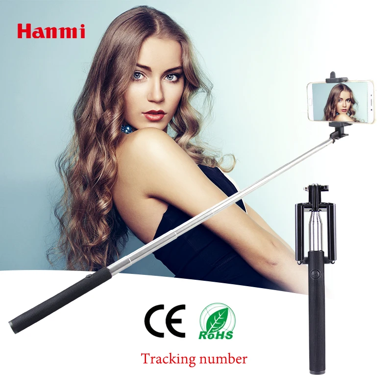 Hanmi New Sticks Mini Foldable Cable Selfie Stick Monopod Tripod Wired
