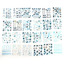 24 шт золотые серебряные наклейки для ногтей синий цветок бабочка дизайн Nagel наклейки s шармы с тиснением бронзовая вода наклейки для ногтей s