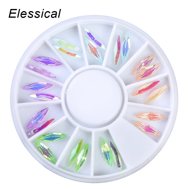 

ELESSICAL 1 Wheel Holographic 4 AB Colors Horse Eyes Design Rhinestone Stickers For Nails 3D Nail Art Decoration Manicure WY1160