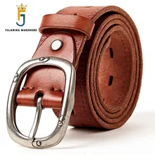 FAJARINA Unisex Quality Retro 38mm Width Belt Genuine Leather Women Black Clasp Buckle Belts for Men Styles Jeans N17FJ301