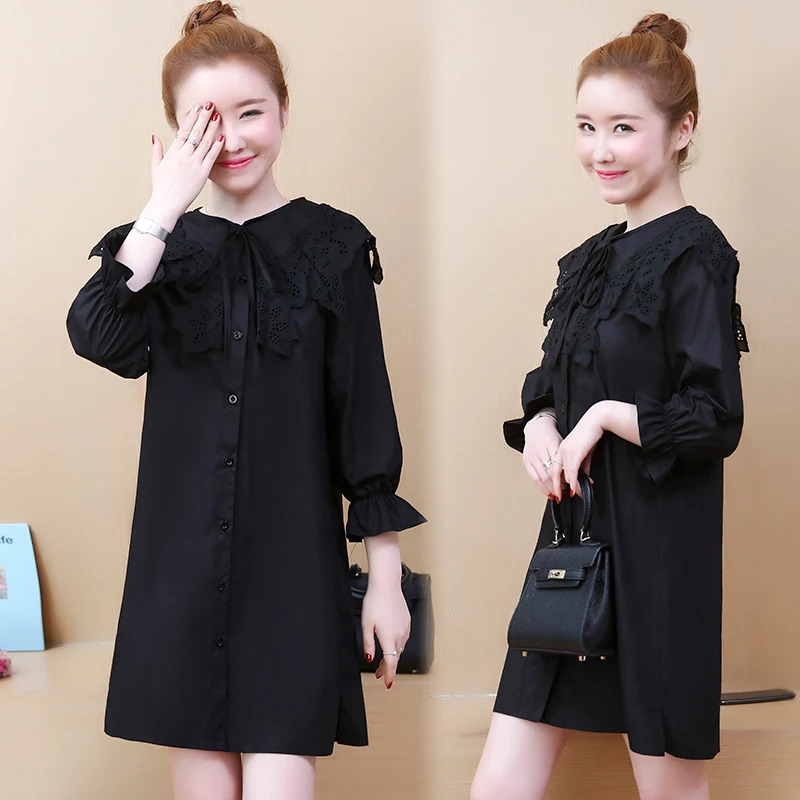 YICIYA, черные платья размера плюс для женщин, xxxl, 4xl, 5xl, кружевная футболка, мини платье, одноцветное, винтажное, зима, весенняя одежда