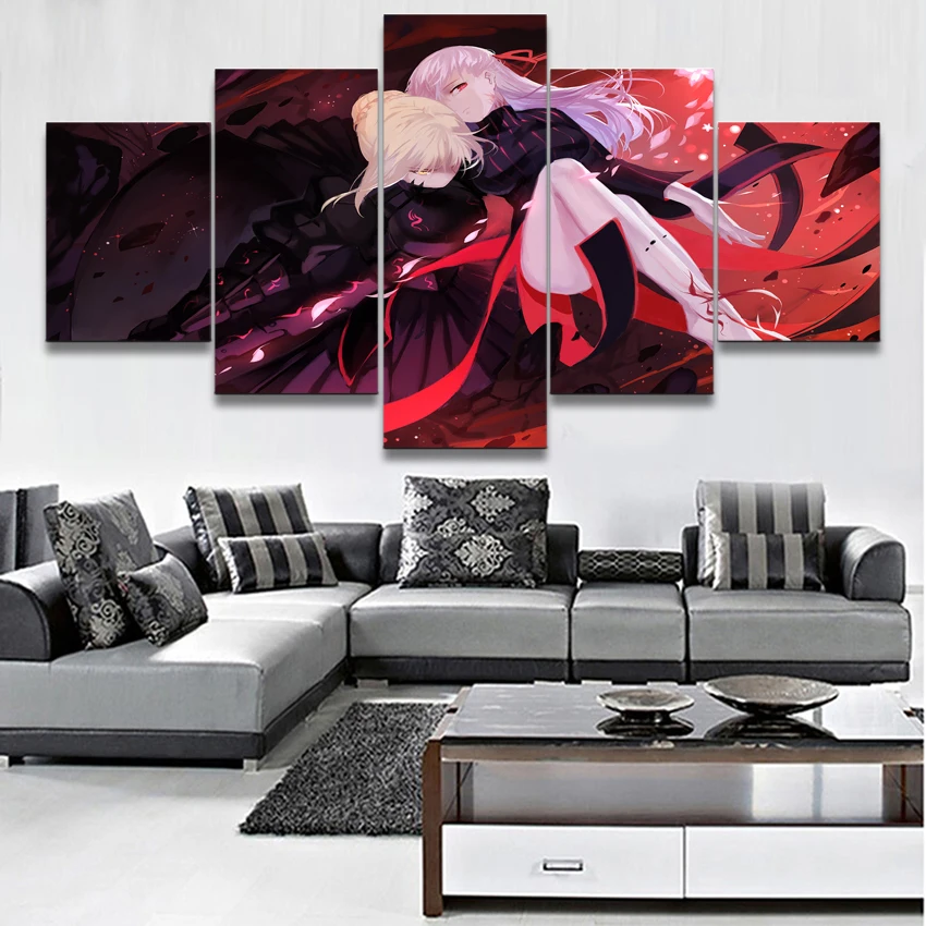 

Canvas Printed Paintings Modular Picture Wall Art 5 Pieces Anime Fate Stay Night Saber Lily Poster Decorative Bedroom Frame