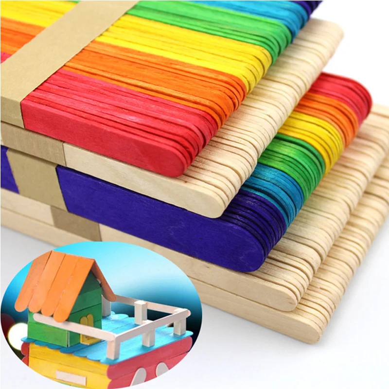 

50pcs Wooden Sticks Creative DIY Craft Toys for Kids Handmade Wood Ice Cream Cake DIY House Making Funny Decor Supplies