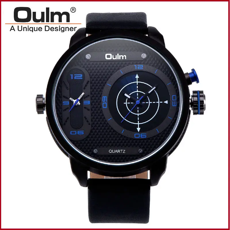Goede Top luxe dubbele japanse beweging quartz horloge militaire grote wijzerplaat 2 time zone militaire oulm merk mannen horloge Gift reloj hombre