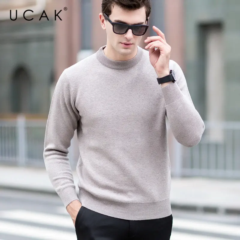 UCAK Brand Sweater Men Autumn Winter Thick Warm O-Neck Pull Homme Pure Merino Wool Pullover Men Knitwear Cashmere Sweaters U3016