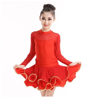 red Bazzery/Детское платье для латинских танцев для девочек; костюмы для детей; бальный костюм с длинными рукавами; Профессиональные трико для латинских танцев для девочек - Цвет: red