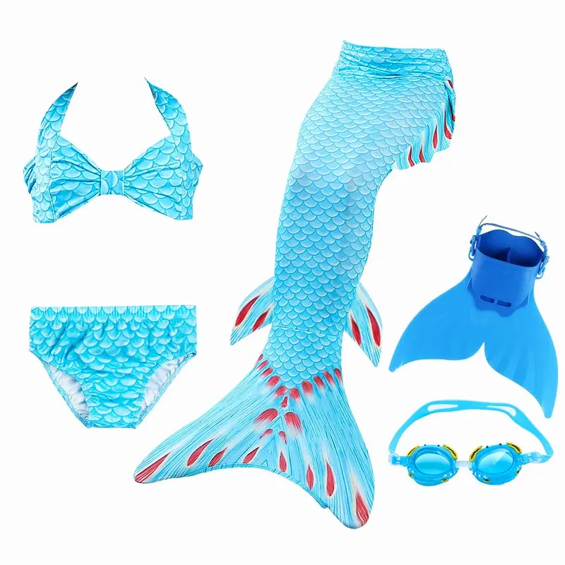 Хвосты маленькой русалки для плавания купальники хвост русалки костюмы для косплея для девочек купальник детский для плавания костюм монофин - Цвет: with monofin goggle