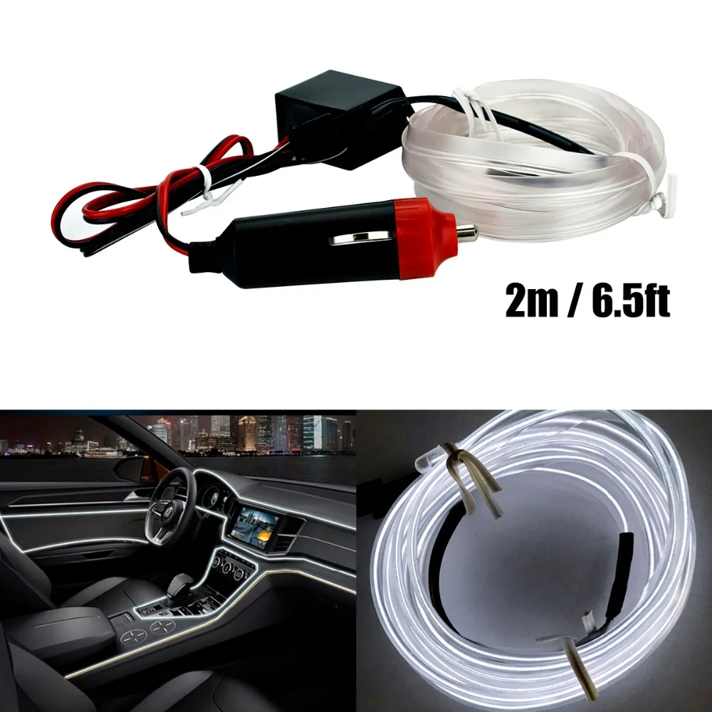 2m Car White Neon Light Neon Wire Flexible DIY EL Wire Rope Tube Auto