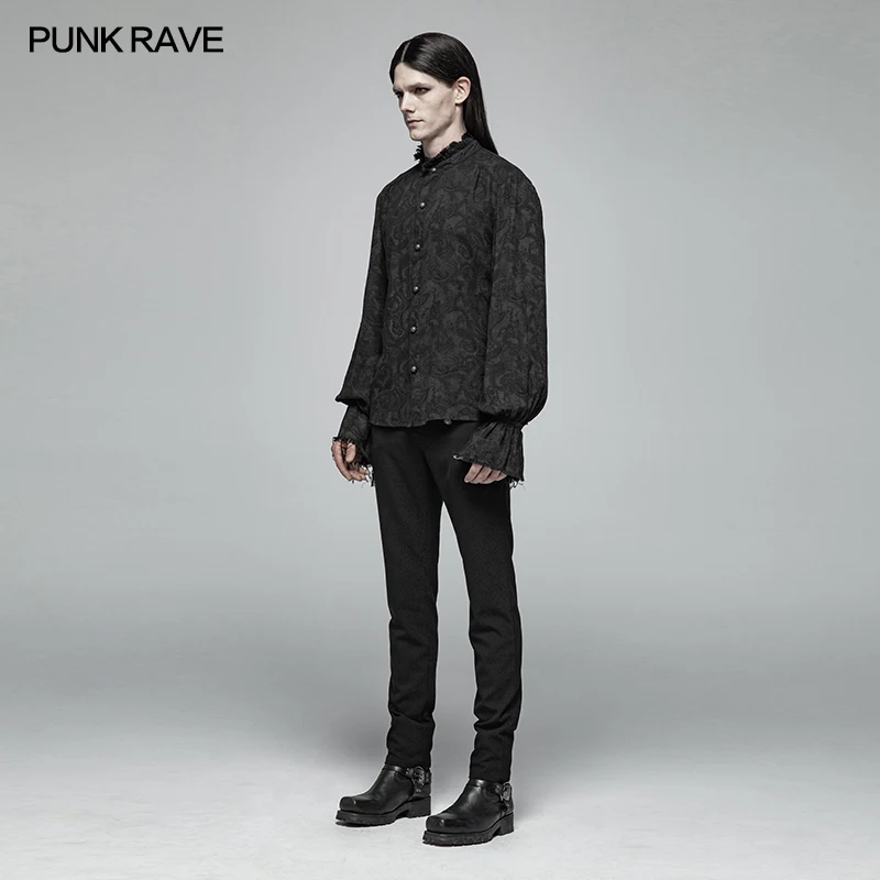 Панк рейв Мужская декадентная Готическая печатная черная рубашка модная мужская Свободная панк вечерние Косплей блузка Мужская Ретро блузка с длинным рукавом