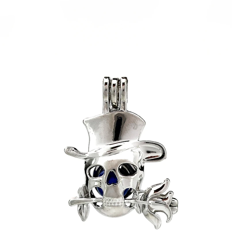 

K848 5pcs/lot Cute Rose Skull Halloween Pearl Beads Cage Pendant Locket Fairytale Party Essential Oil Diffuser