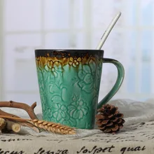 Ретро Ностальгия Вырезка узор Керамика кружка элегантный тиснением Кофе кружка Керамика молоко кружка офис встречи Чай кружка