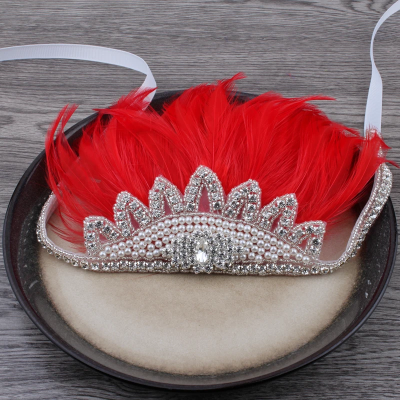 Модные цветочные диадемы принцессы головные уборы украшения с рюшами ваши перья Корона диадема со стразами для девочек аксессуары для волос