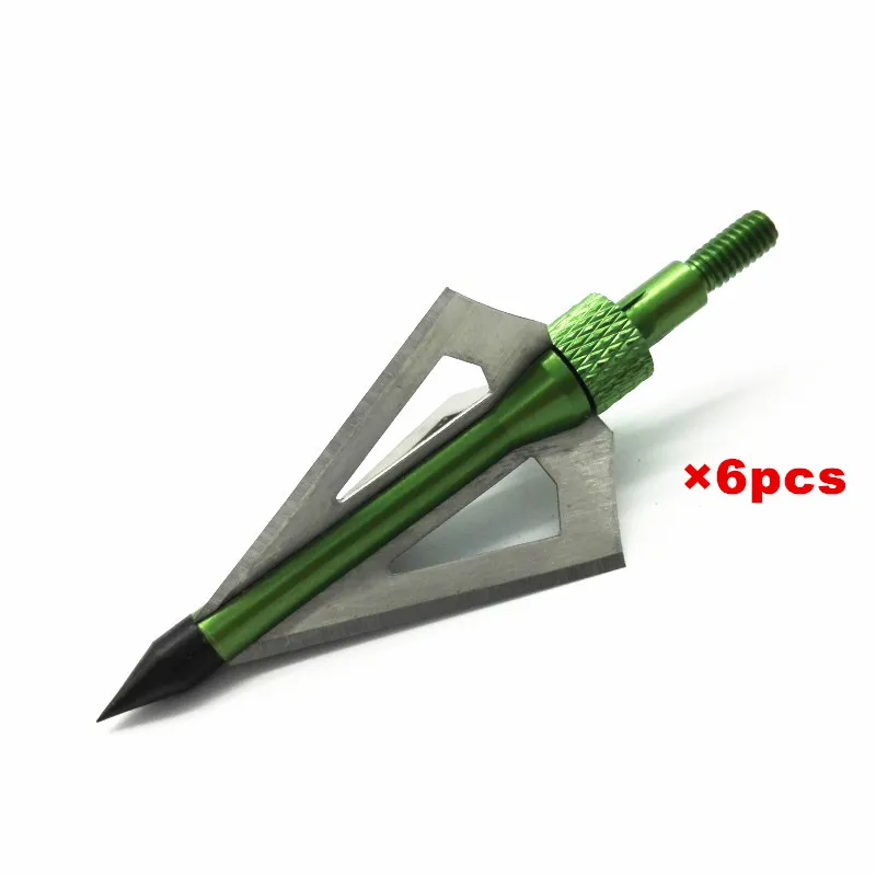 6 Pcs/lot Green 100 Grain 3 Removable Blades Cutting Archery Arrowhead