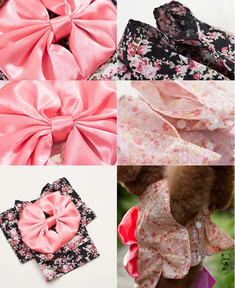 Japan Kimono Ethnic Pet Dog Clothes Chihuahua Puppy Floral Princess Dress Clothing In Spring Summer Black Pink XS S M L XL XXL8