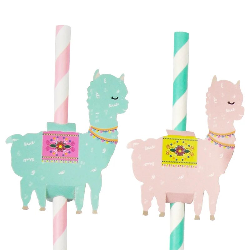 8pcs Alpaca Stripe Paper Straws cake topper Kids Birthday Party Decor _ti 