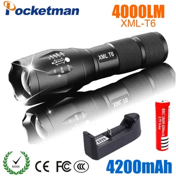 

LED Rechargeable Flashlight XML T6 linterna torch 4000 lumens 18650 Battery Outdoor Camping Powerful Led Flashlight