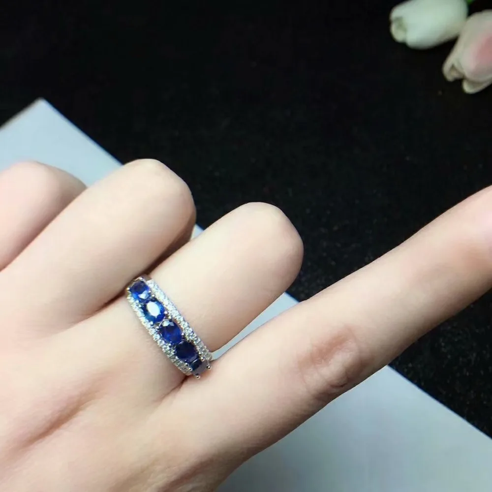 100% 925 sterling silver real Natural sapphire Rings fine Jewelry gift women open wholesale new 3*4mm cj030408agl