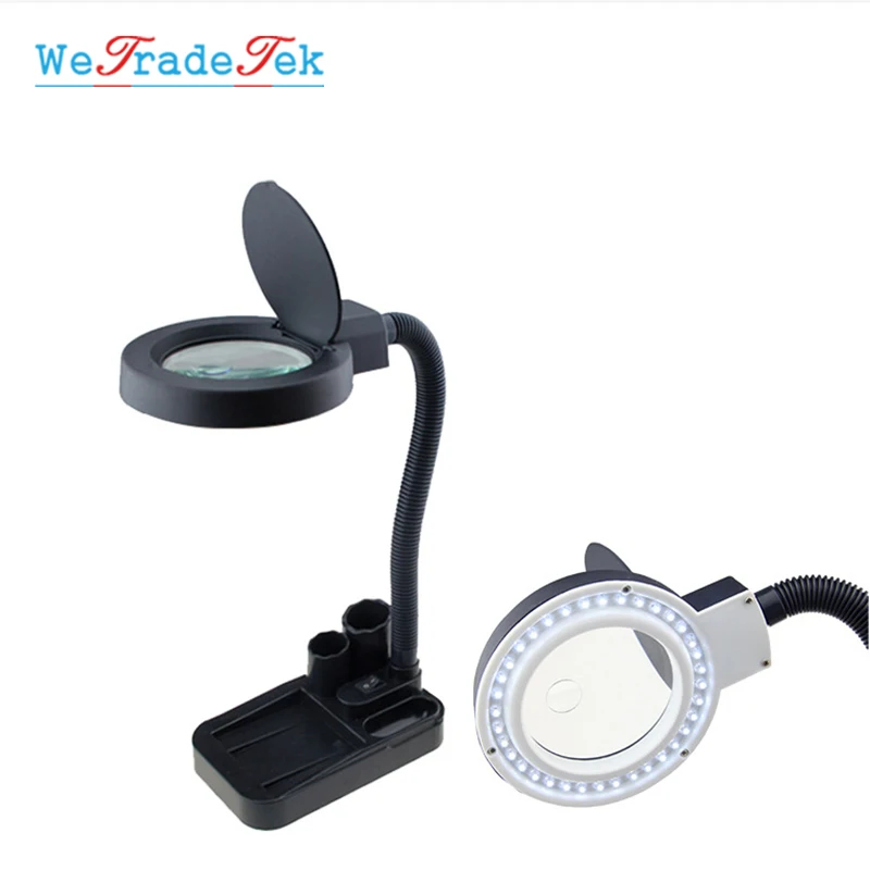 

110V/220V Desktop Magnifying Glass With Led Night 5X 10X 40 LEDs Magnifier for Loupe Electronics Repair With Sponge Stroge