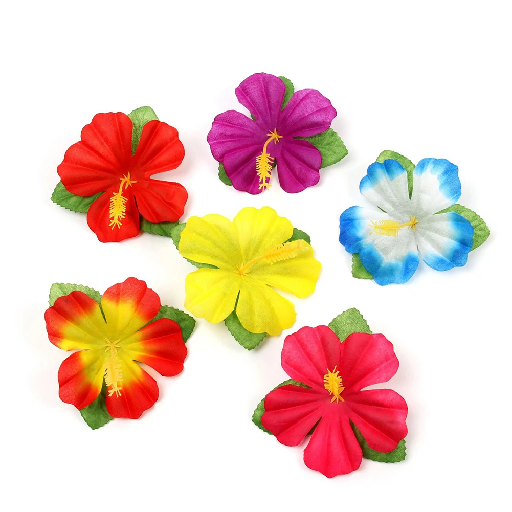 48pcs Artificial Hawaiian Hibiscus Flowers Silk cloth For Party Wedding