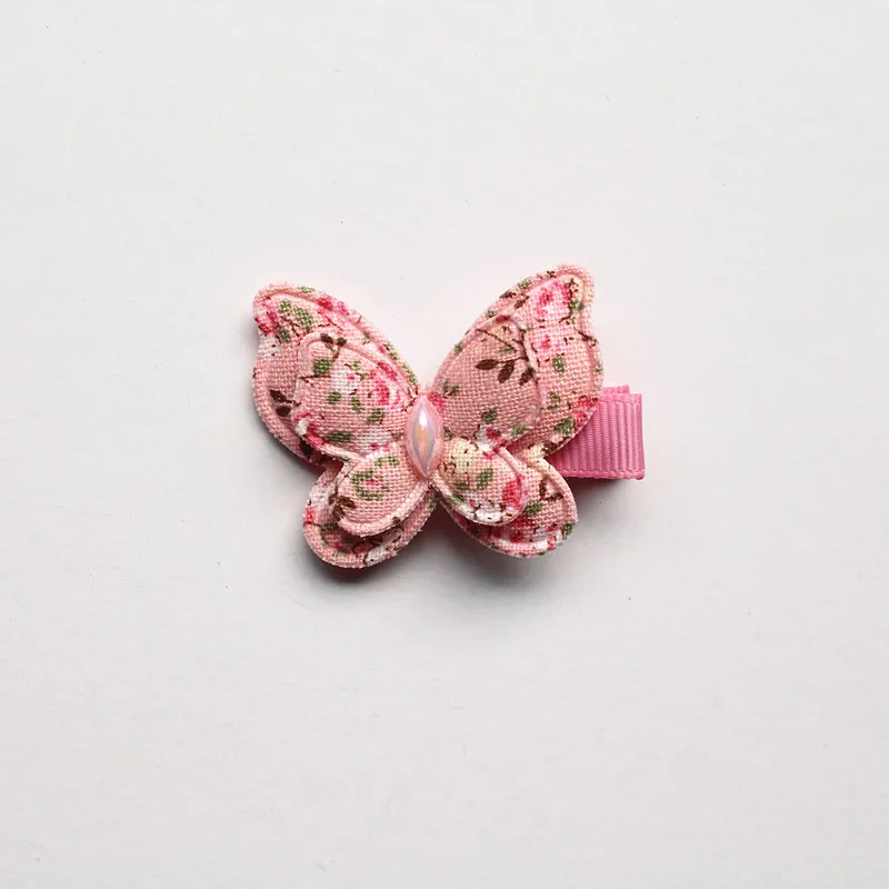 24 шт./партия, маленькие размеры, заколки для волос с животными, розовые шпильки в форме бабочки, подарок для девочек ручной работы, разноцветные хлопковые заколки, двухслойный - Цвет: Pink color