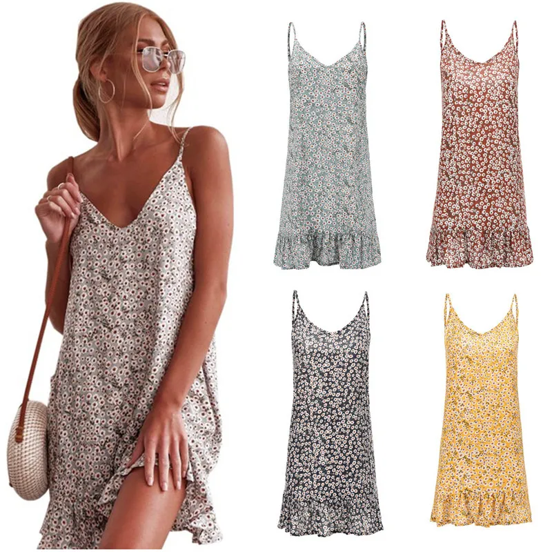 

spaghetti strap floral print mini dress summer beach dresses women 2019 vestidos mujer