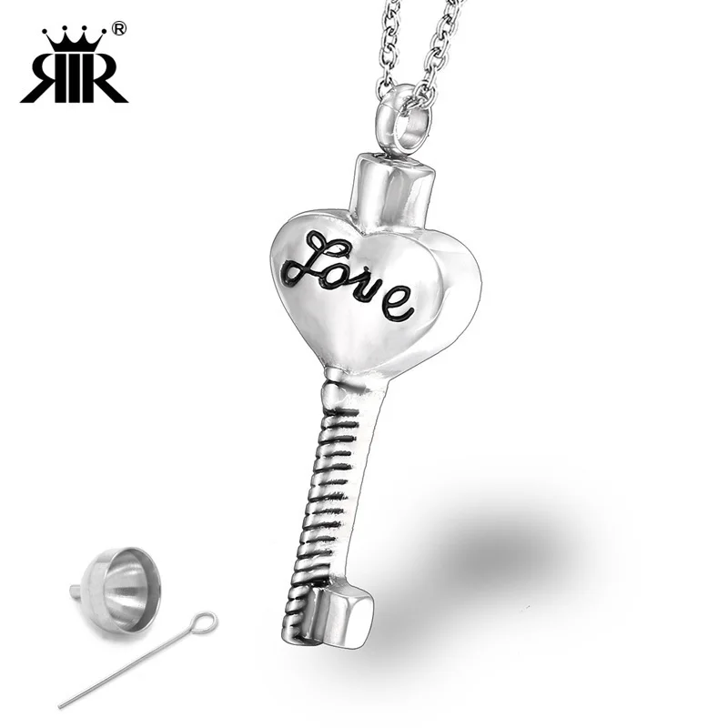 

RIR Love Key to My Heart Cremation Ash Necklace Stainless Steel Key Shaped Ashes Pendant Urn Jewelry
