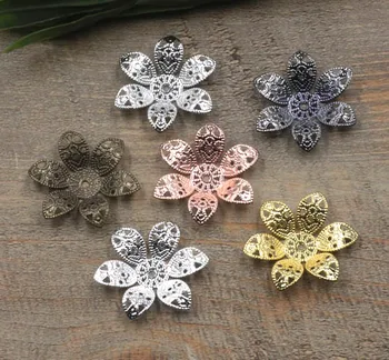 

27mm Vintage Filigree 3D Flower Wraps Links European Charms Bu Yao Hair Clasp Accessories DIY Findings Multi-Color