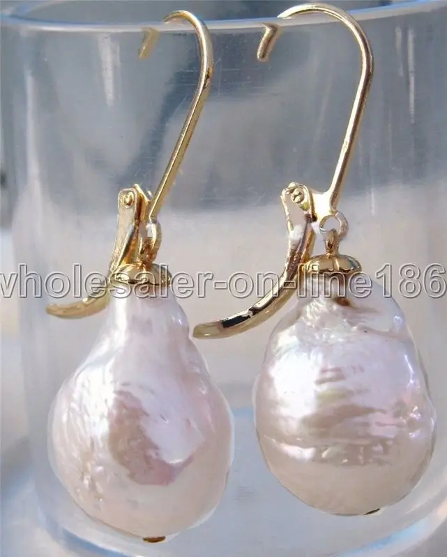 

Free shipping hot sale Women Bridal Wedding Jewelry >>new pair of unique white genuine Cultivation baroque pearl earrings