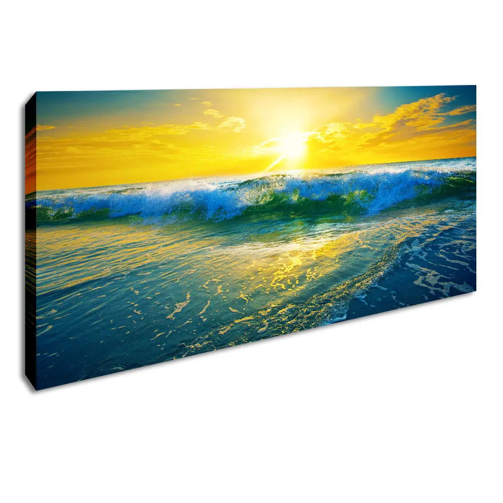 

Sunrise Seascape Poster Wave Wall Art Large Landscape Picture HD Canvas Print Framed Scenery Decorative Painting for Living Room