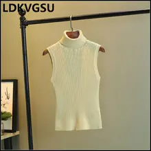 Весна осень Высокий воротник вязаный жилет женский без рукавов пуловер свитер свободный большой размер толстый без рукавов свитер Is1618