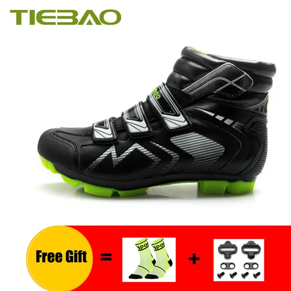 Tiebao зимние zapatillas ciclismo mtb велосипедная обувь bicicleta triatlon для езды на велосипеде самоблокирующиеся велосипедные педали mtb кроссовки - Цвет: Package 3 for Green