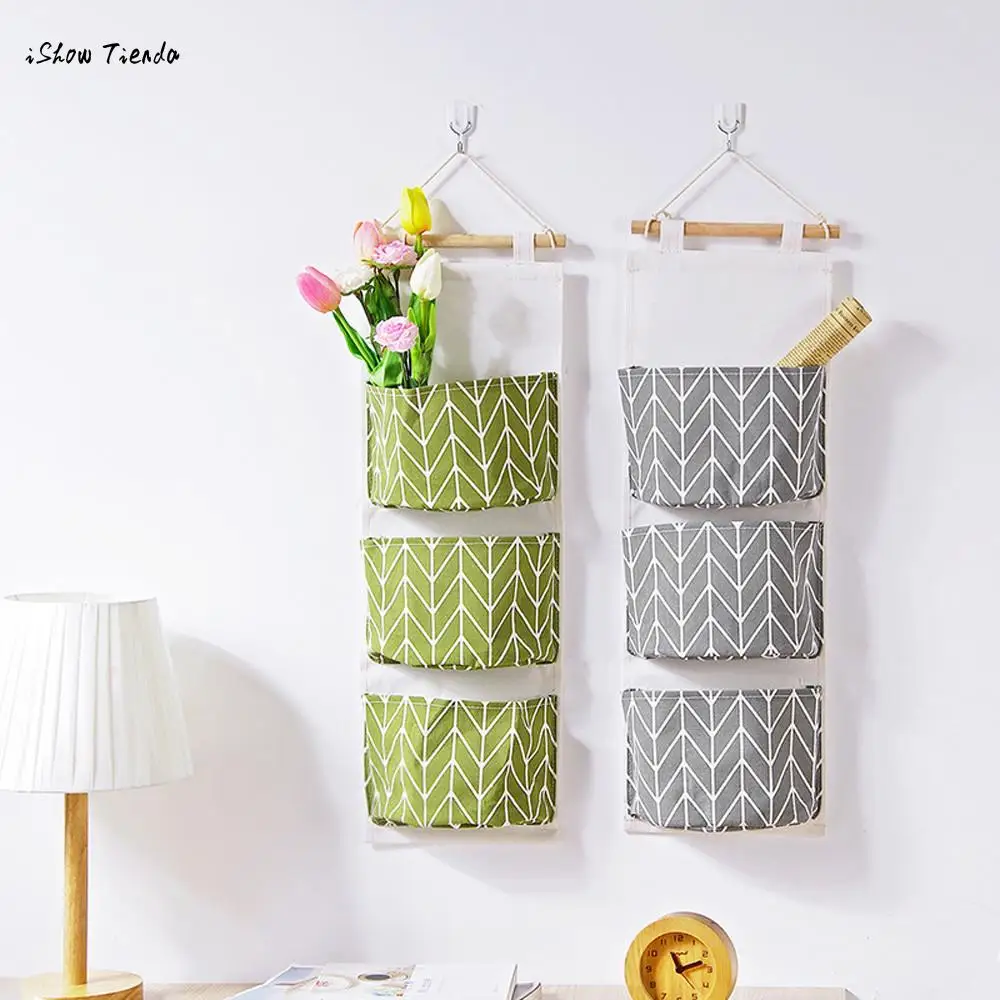 

3 Grids Wall Hanging Storage Bag Organizer Toys Container Decor Pocket Pouch Storage Bags Packing Baskets