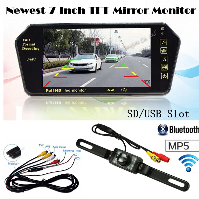 

KOORINWOO Wireless 7 Inch Car Monitor Video with Car Rear view camera SD USB Solt Bluetooth Mp3 MP5 Video Parking Assistance
