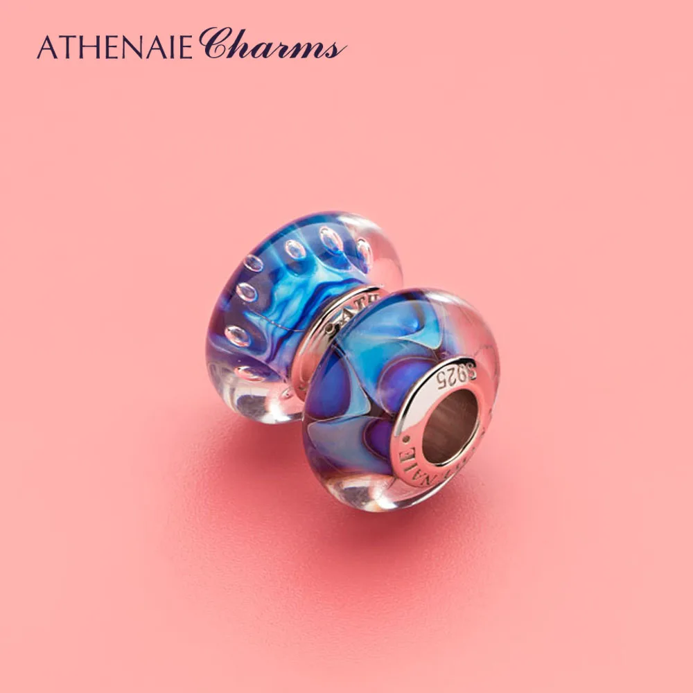 ATHENAIE Настоящее муранское стекло 925 Серебряное ядро Океанский секретный амулеты бусины подходят для всех европейских браслетов цвет синий
