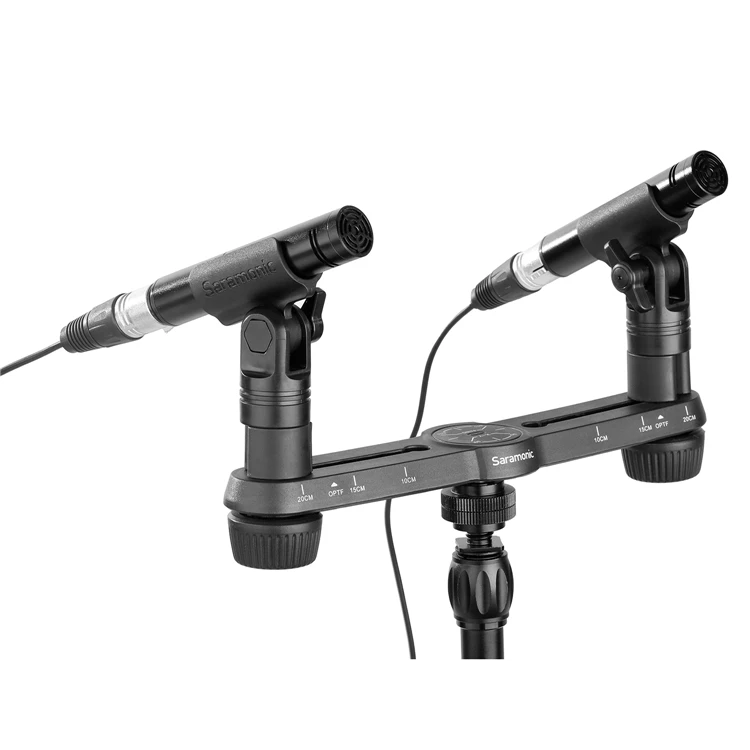 Saramonic New Pair of Cardioid Studio Microphones & Windshields, Mic Clips, Spacing Bar Mount for Vocal & Instrument Recording