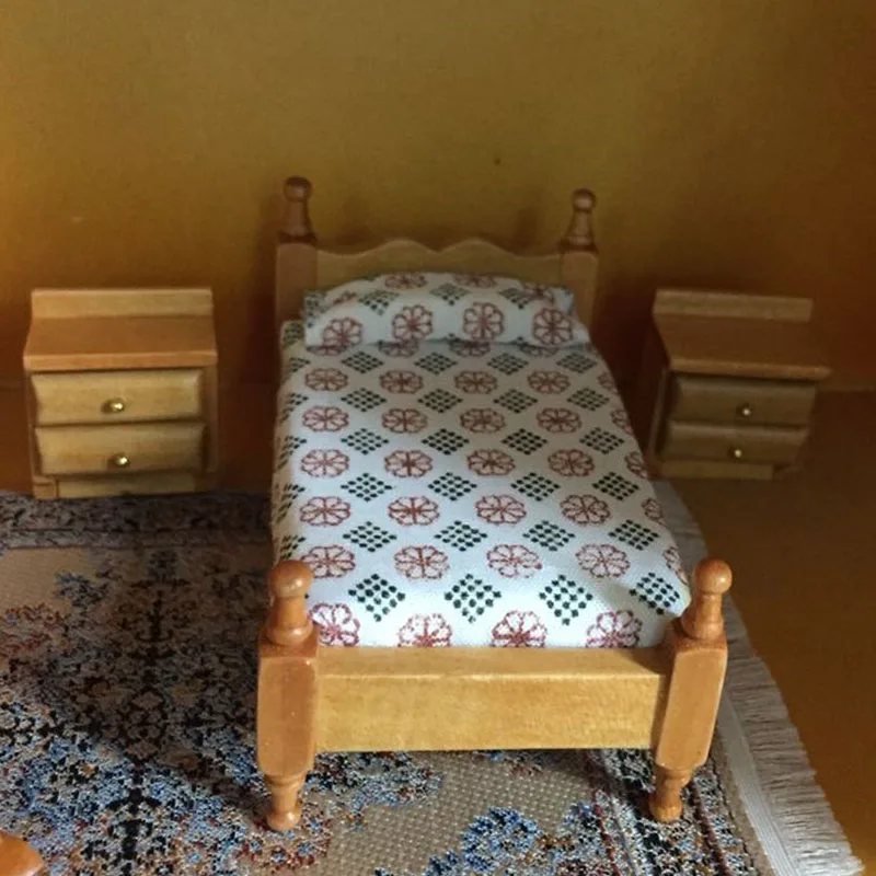 1:24 دمية أثاث لعبة خشبية مصغرة السرير كرسي دولاب نوم مجموعات مسرحية دمى لعب للأطفال الفتيات