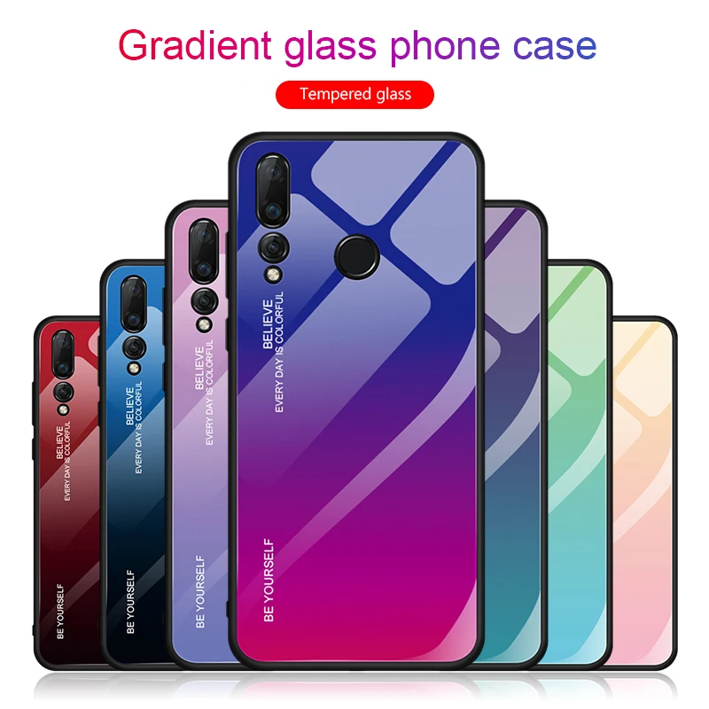 

Tempered Glass Phone Case For Huawei Honor 10 9 Lite P30 Mate 20 10 P20 Pro Lite Nova 4 P Smart Plus 2019 8X Max Gradient Cover