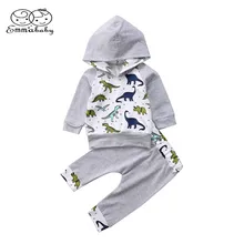 Emmababy новорожденных Для маленьких мальчиков Grils осень 2 шт. одежда динозавра с капюшоном хлопковые топы+ брюки наряды для младенцев комплект спортивные костюмы