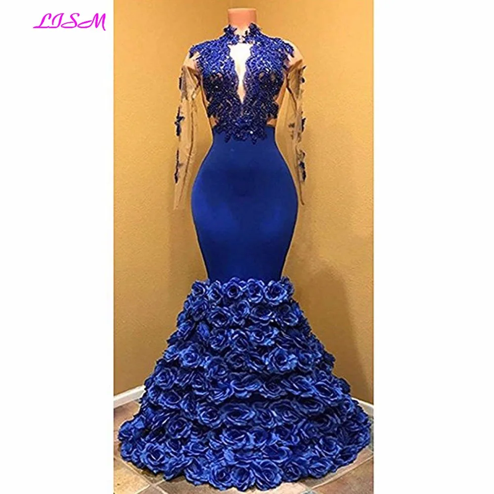 New Arrival Mermaid Rose Evening Dresses Long Sheer Sleeves Party Gowns Sexy Backless Floor Length Formal Dress women elegant