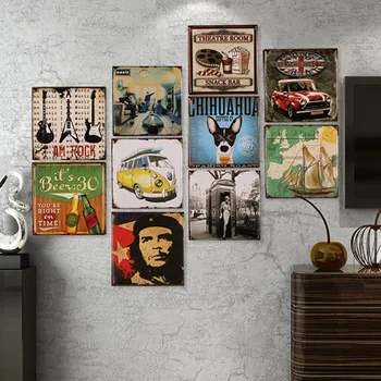 

Retro map creative license plate home & amp;cafe wall decoration painting iron painting bar industrial style hanging painting